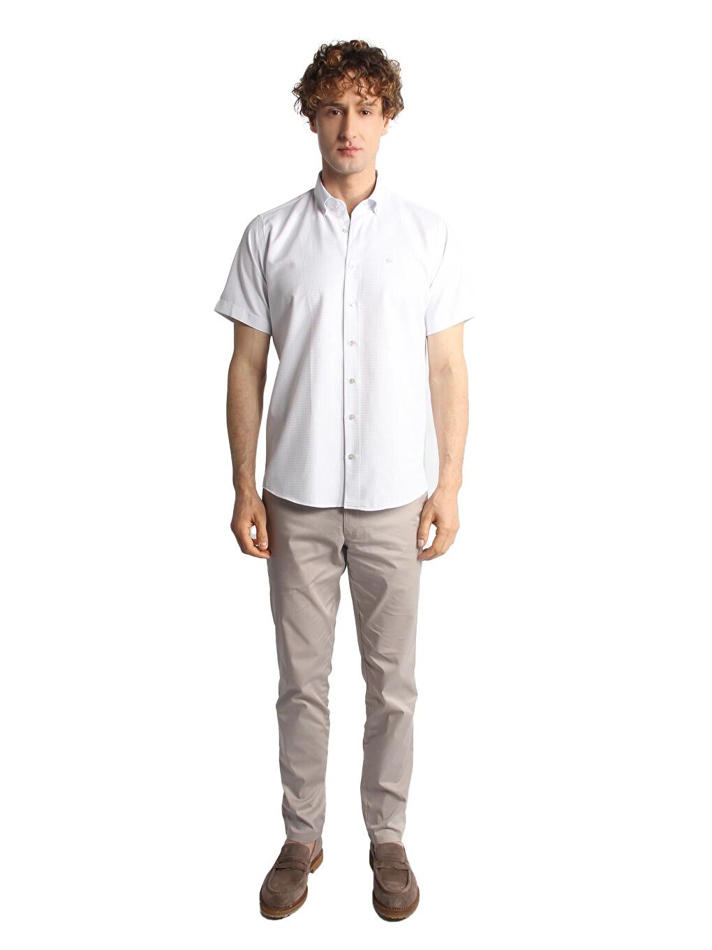 Erkek Mavi Regularfit / Rahat Kalıp Düğmeli Yaka Gömlek Kısa Kol-2