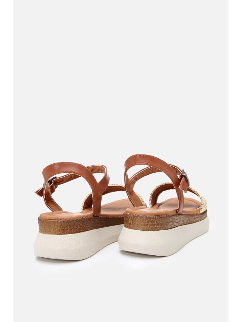 Kadın Bej Hasır Detaylı Comfort Düz Sandalet-4
