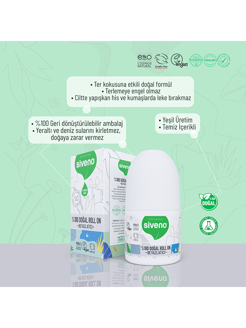 %100 Doğal Roll On Beyazlatıcı Etkili Deodorant Ter Kokusu Önleyici Bitkisel Leke Bırakmayan Vegan 5-5
