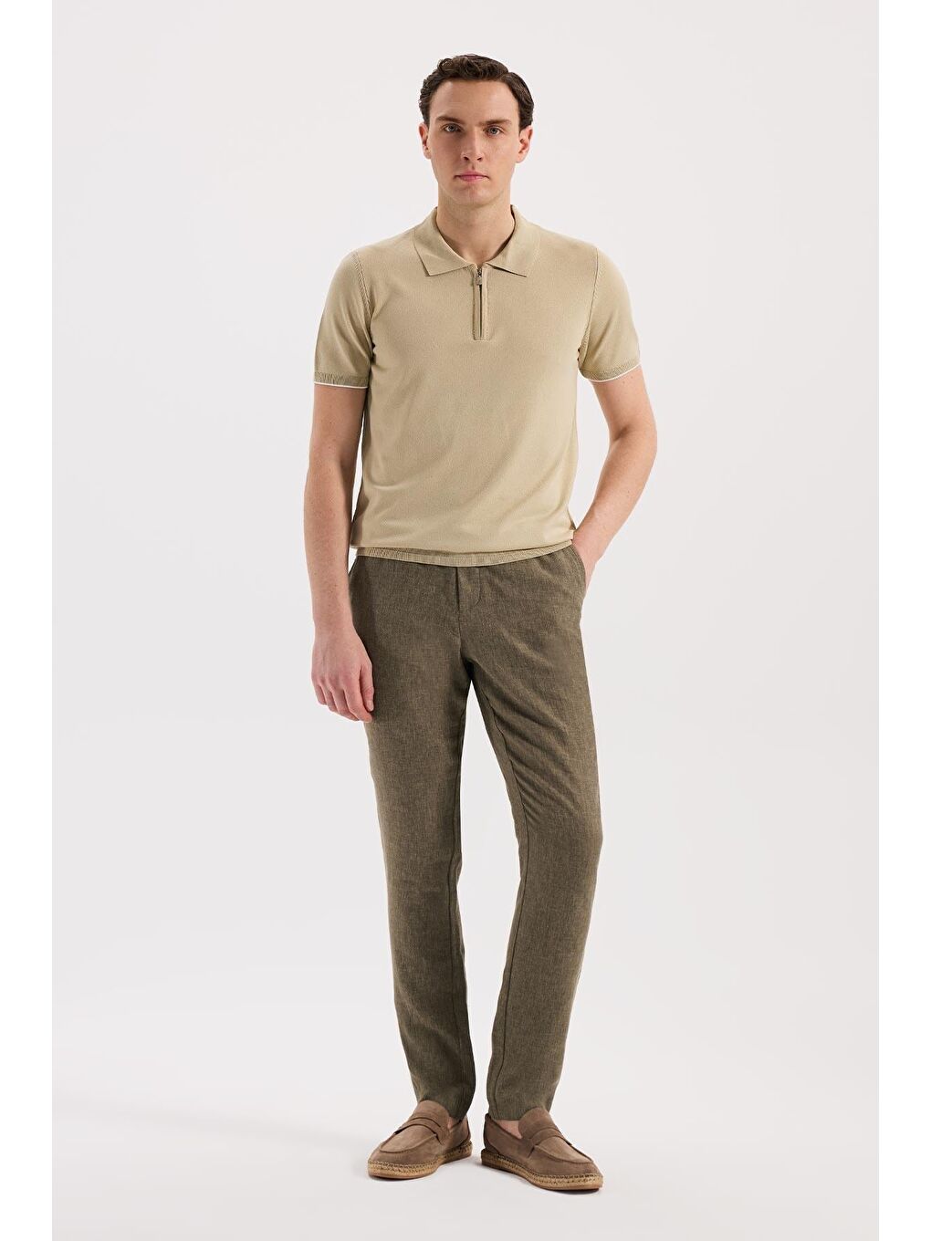 Haki Comfort Fit Beli Lastikli Jogger Pantolon-1