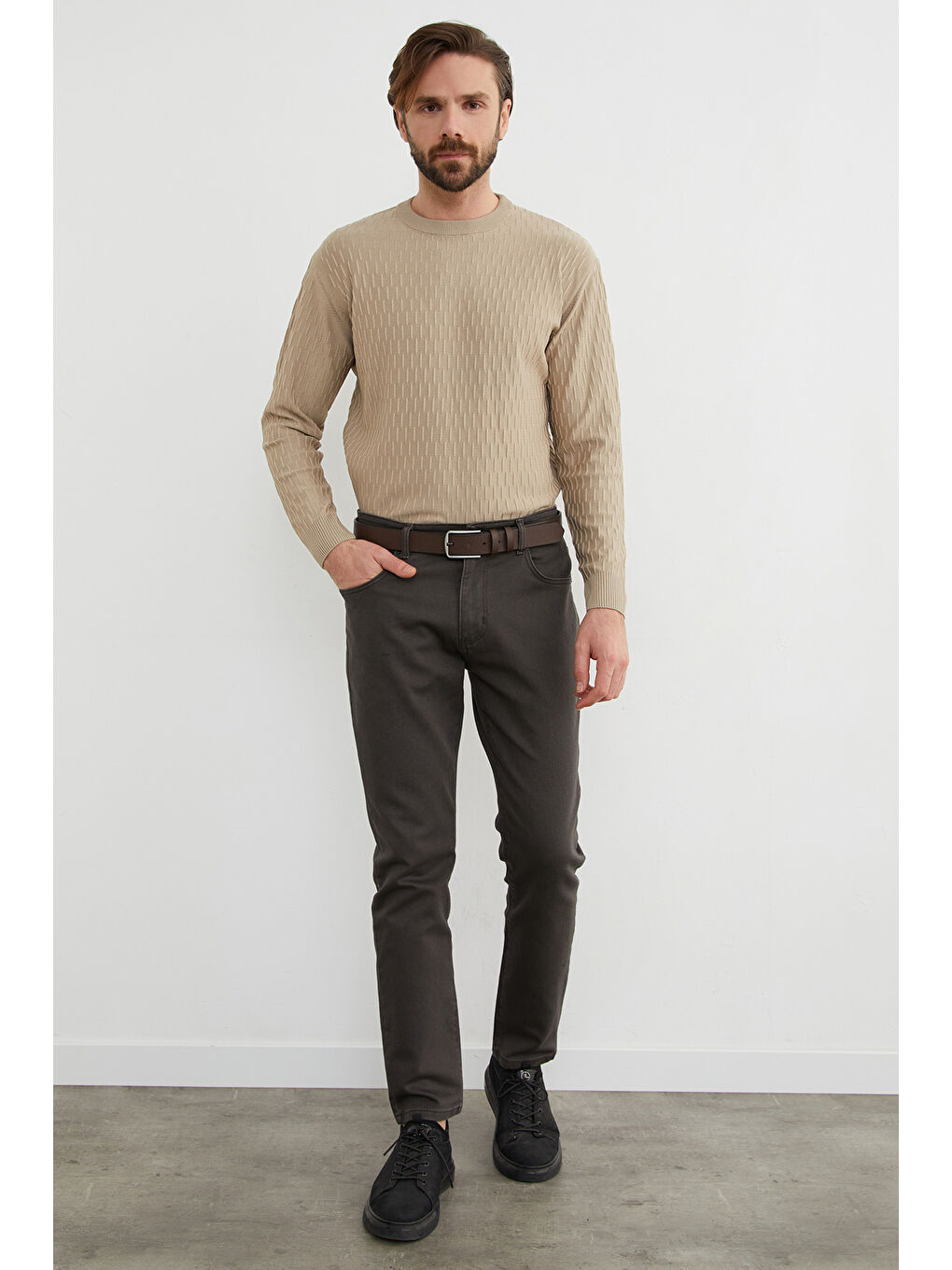 Kahverengi Fermuarlı Slim Fit Jean-2