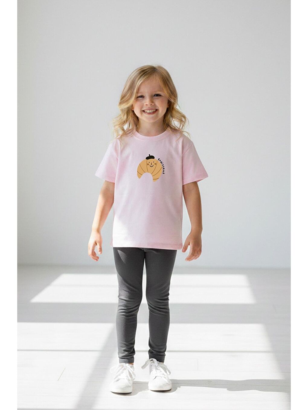 Pembe Unisex Çocuk Pamuklu Bisiklet Yaka Baskılı T-Shirt