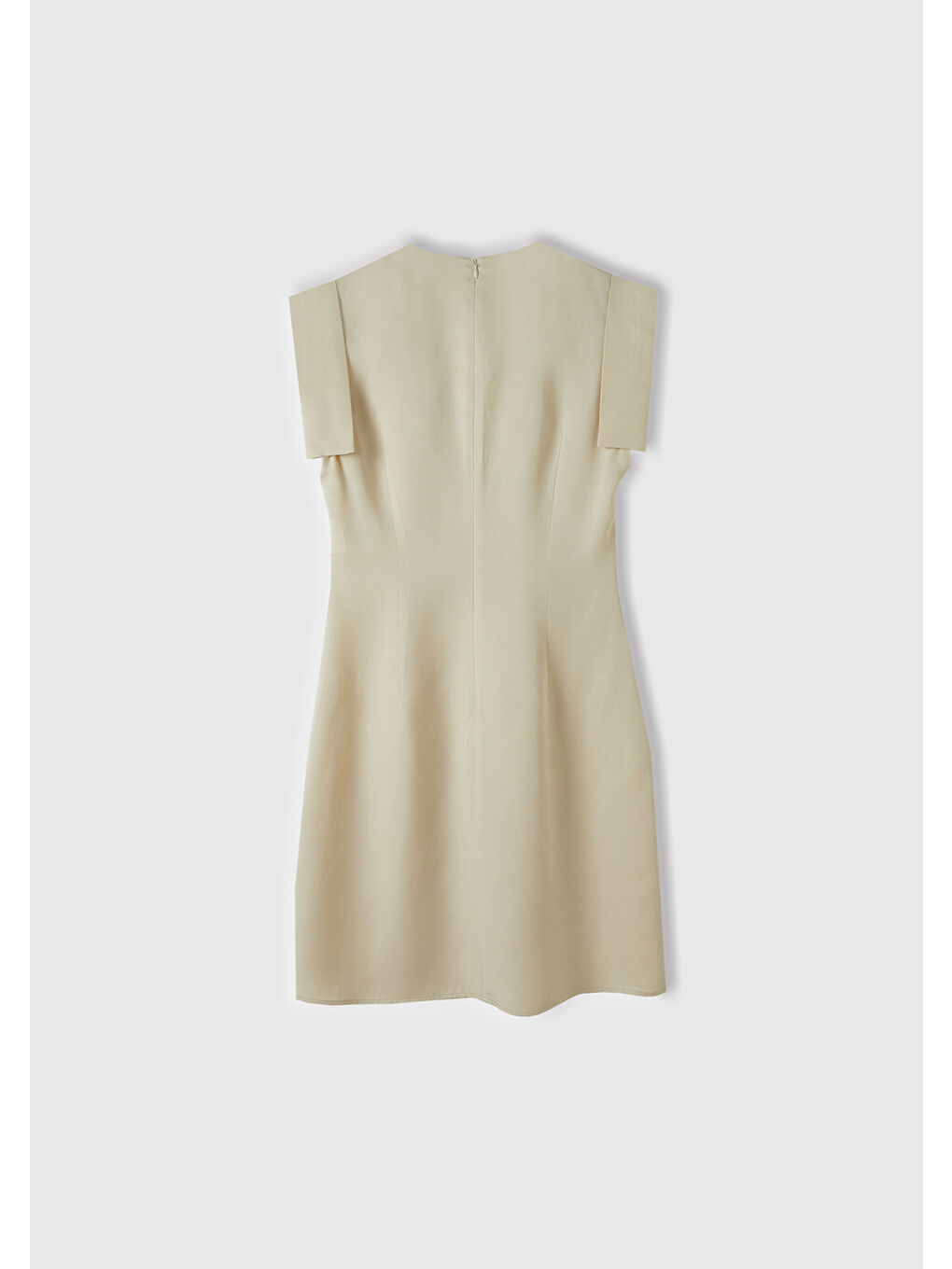 Kadın Bej %100 Liyosel Beli Daralan Yandan Fermuarlı V Yaka Elbise-2