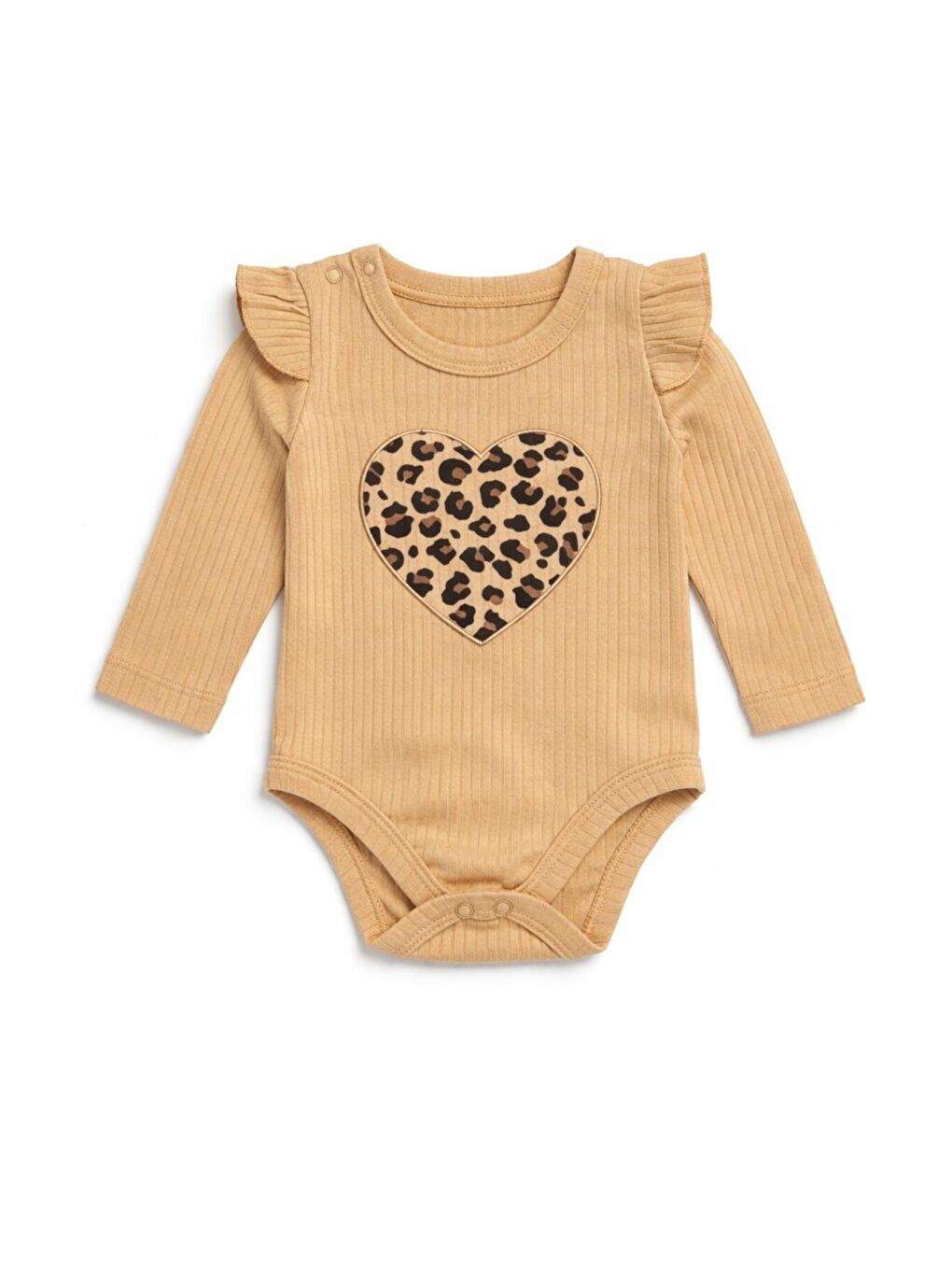 Kahverengi Tatlı Kız Bebek Kalpli Leopar Desenli Tarz Fitilli 3’lü Takım Saç Bantlı Kombin-4