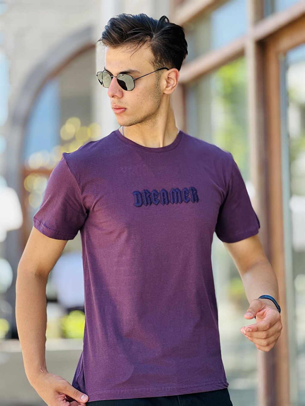 Dreamer Nakış Detaylı Kısa Kollu Tişört Regular Fit-Mor-2