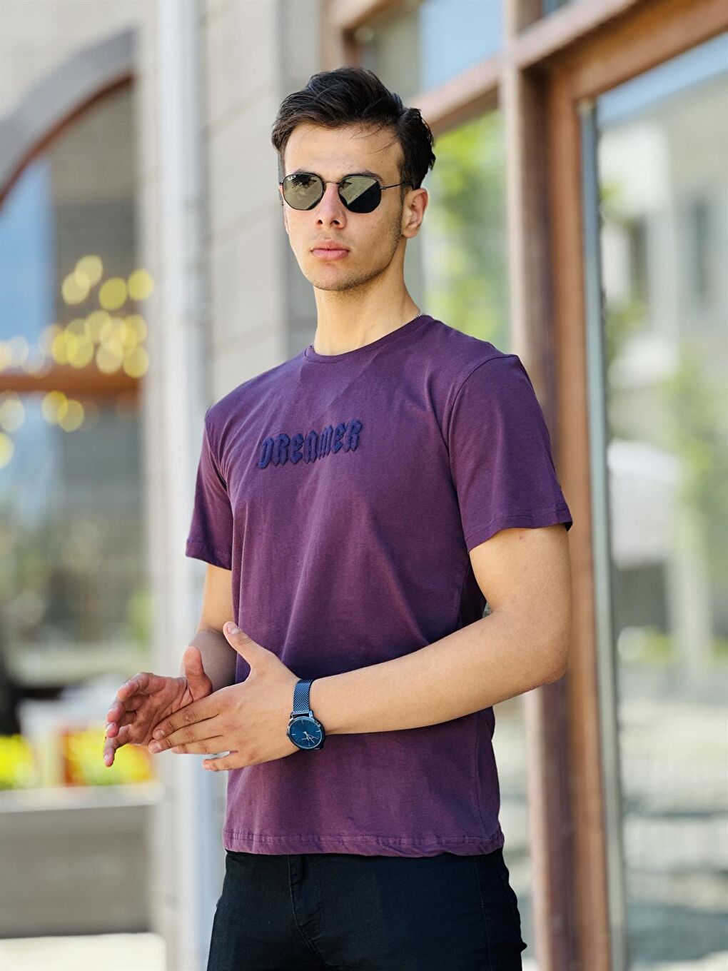 Dreamer Nakış Detaylı Kısa Kollu Tişört Regular Fit-Mor-3