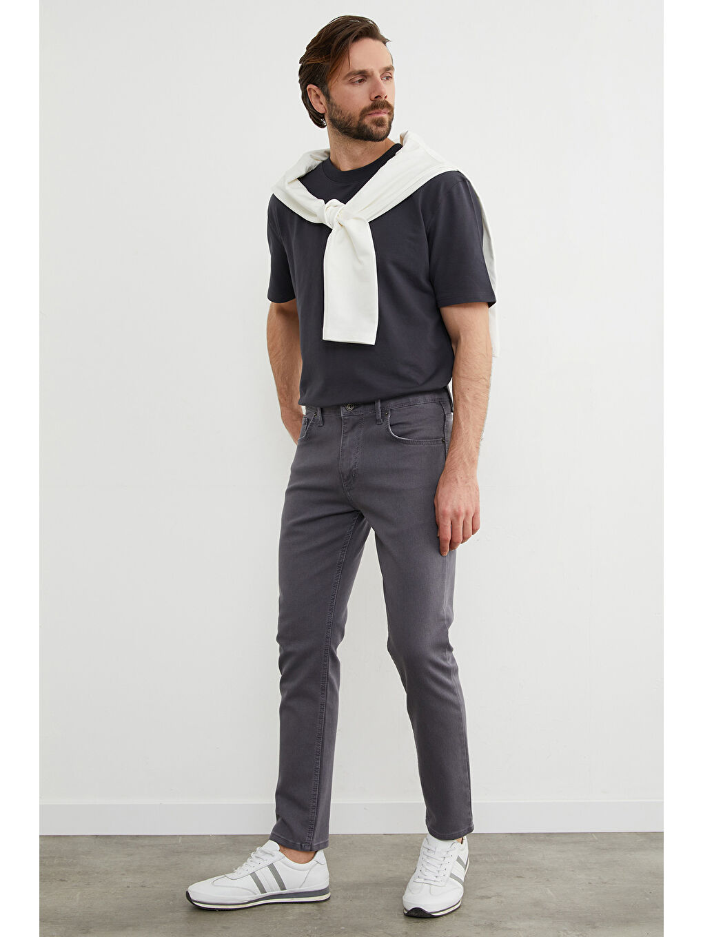 Gri Fermuarlı Slim Fit Jean-2