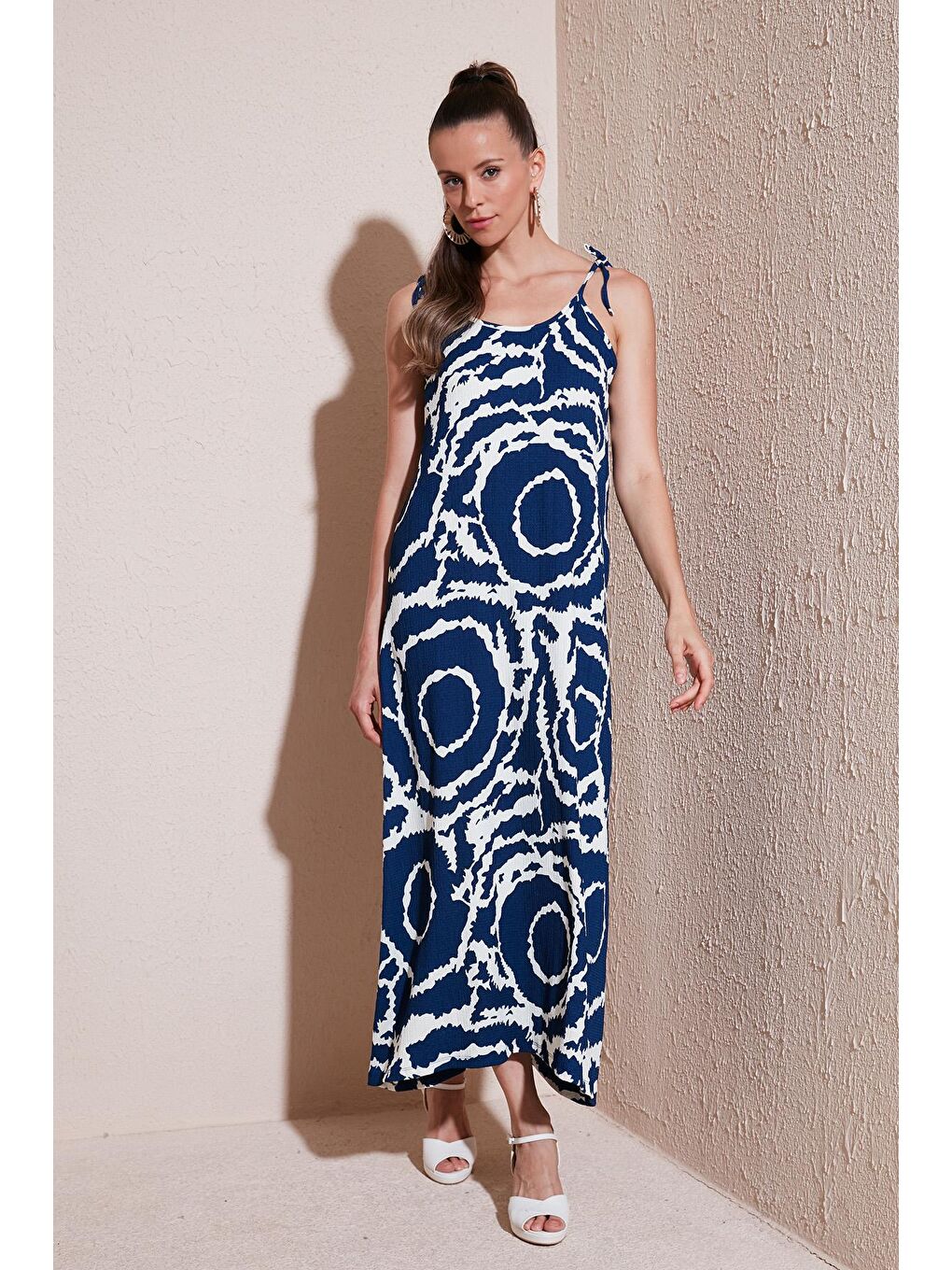 Lacivert Regular Fit İp Askılı Uzun Kadın Elbise 5865732-1