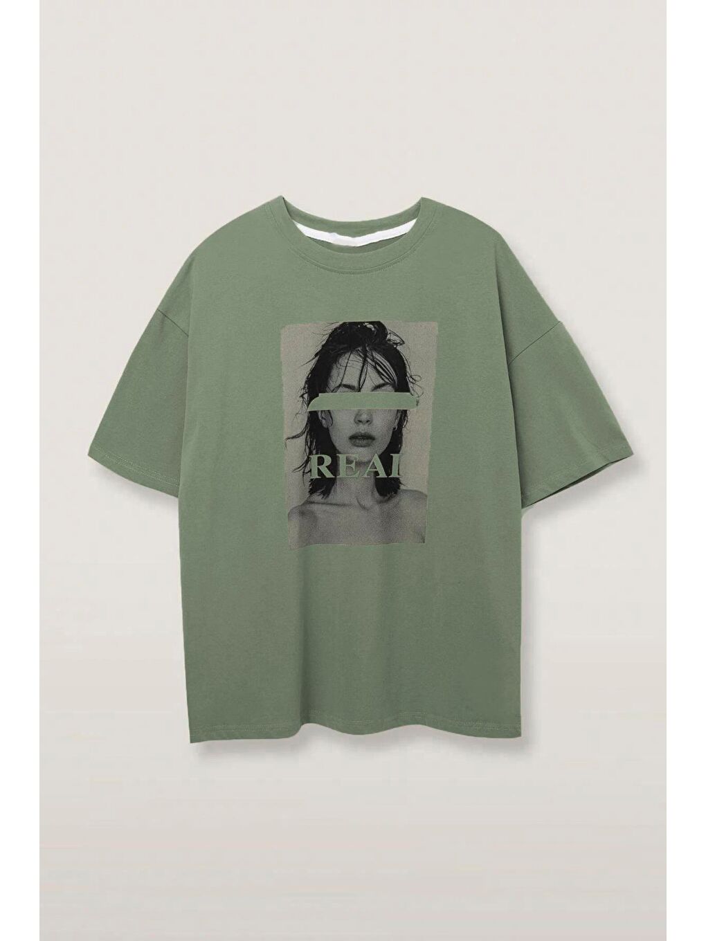 Çağla Yeşili Oversize Baskılı Kadın Tişört Mg1764-2