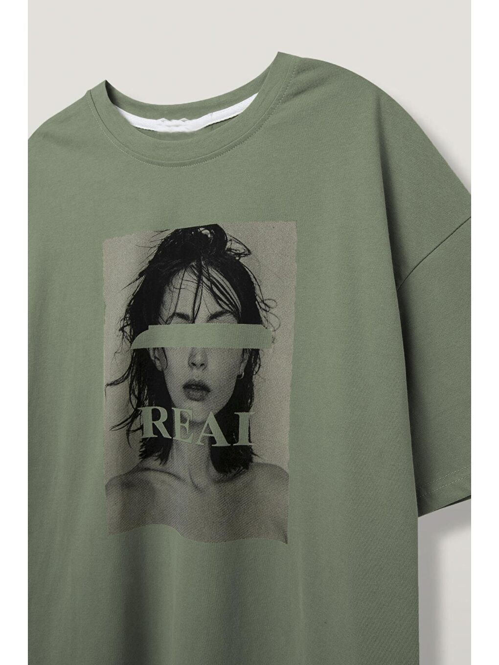Çağla Yeşili Oversize Baskılı Kadın Tişört Mg1764-3