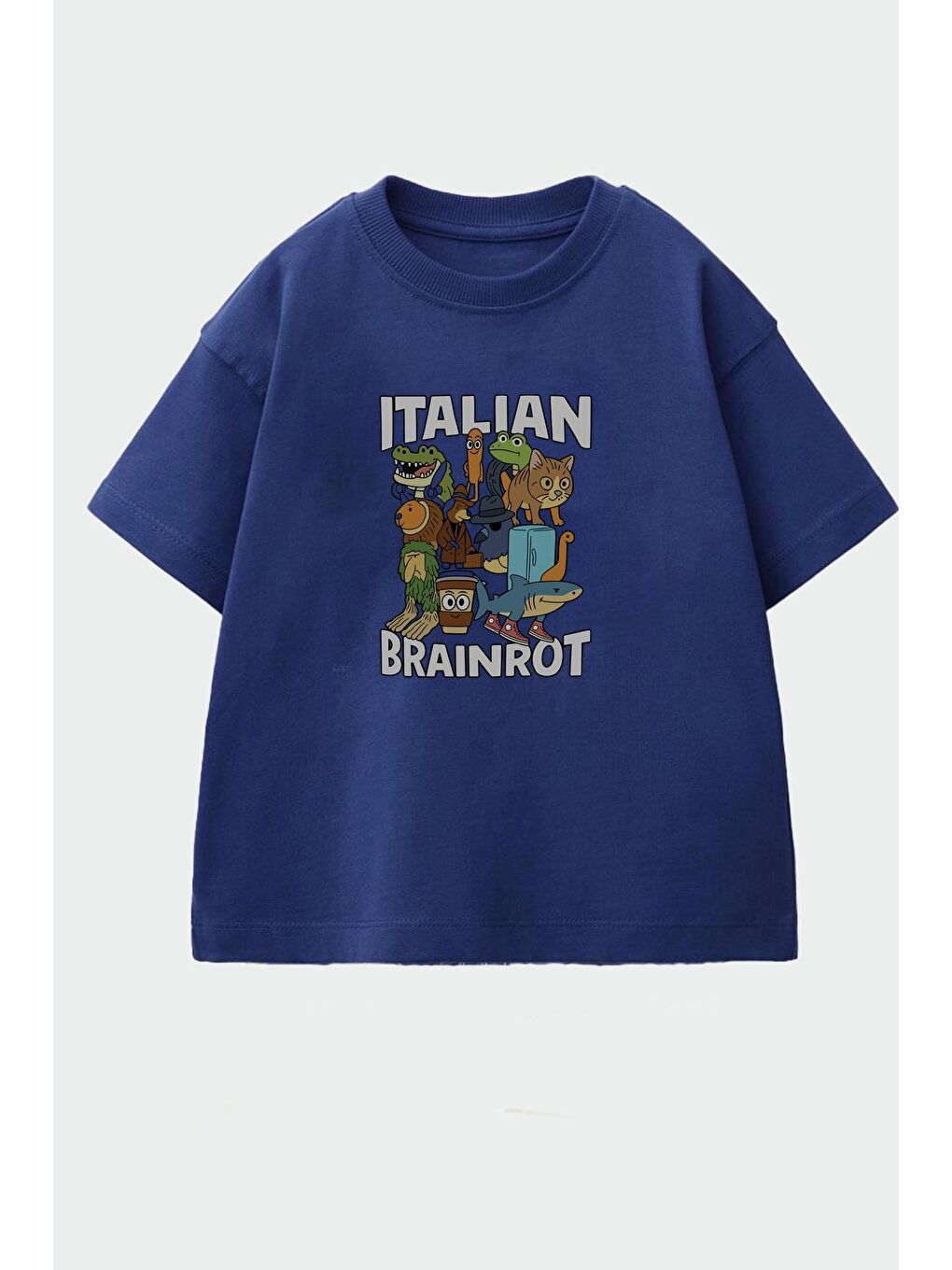 Lacivert Erkek Çocuk Pamuklu Bisiklet Yaka Baskılı T-Shirt