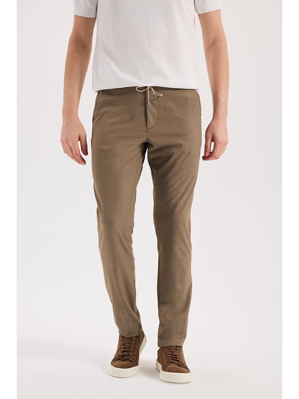 Bej Vizon Comfort Fit Beli Lastikli Esnek Kumaş Jogger Pantolon