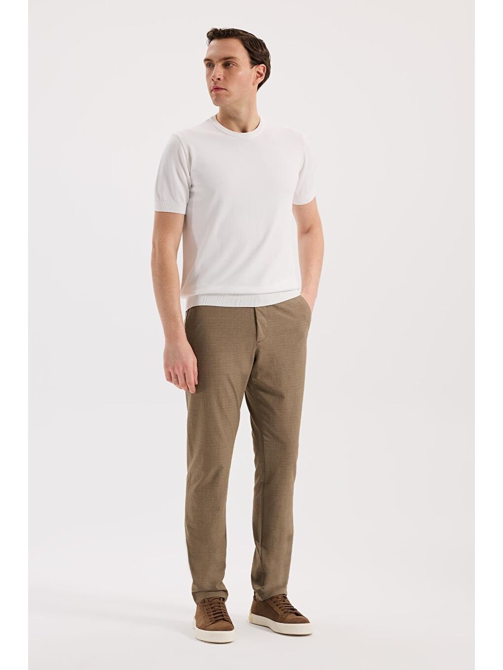 Bej Vizon Comfort Fit Beli Lastikli Esnek Kumaş Jogger Pantolon-1