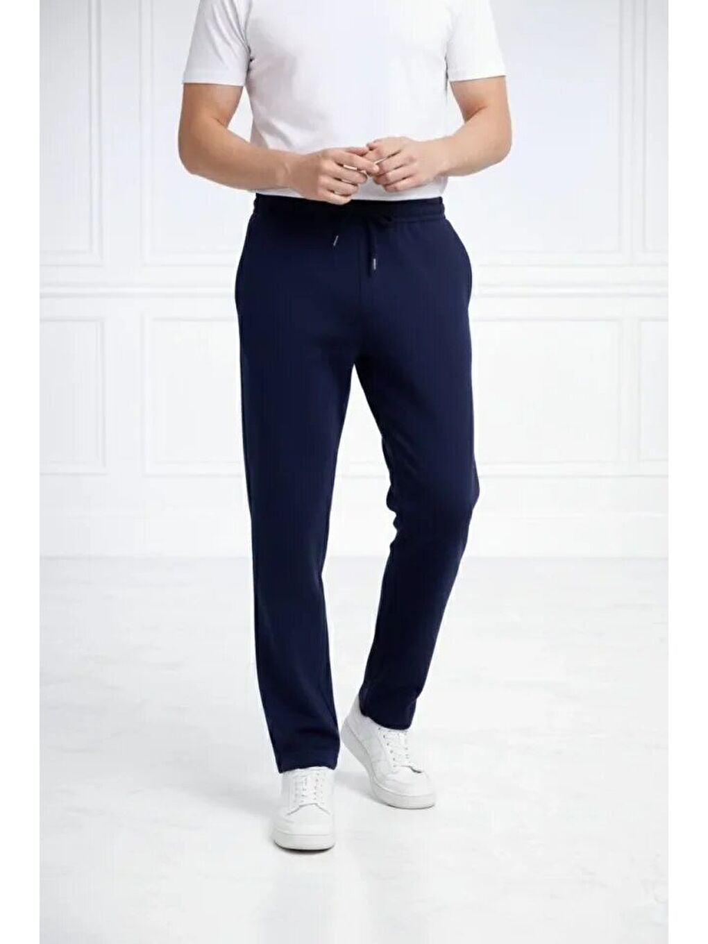 Erkek Düz Paça Beli Lastikli İpli Günlük Spor Eşofman Altı Rahat Fit - Lacivert-1