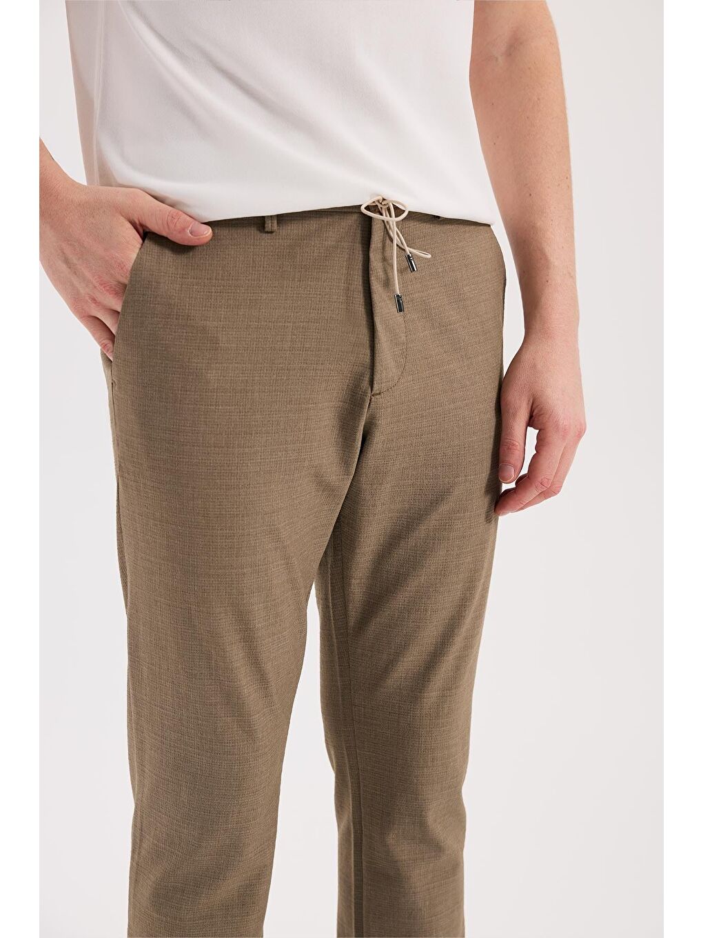 Bej Vizon Comfort Fit Beli Lastikli Esnek Kumaş Jogger Pantolon-2