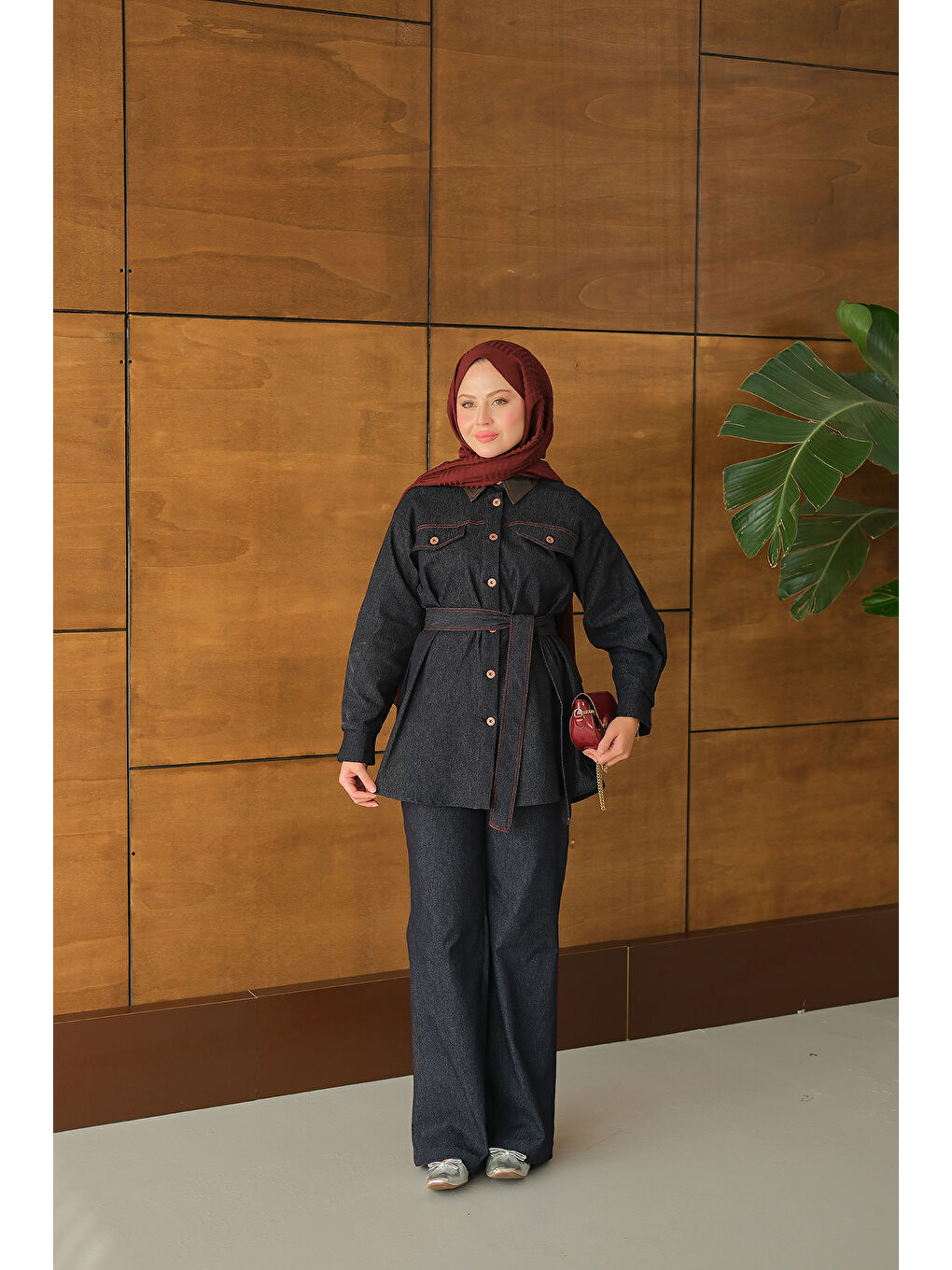 Kadın Bel Bağlamalı Jean Takım Lacivert-1