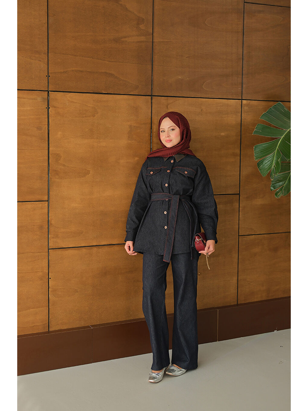 Kadın Bel Bağlamalı Jean Takım Lacivert-2