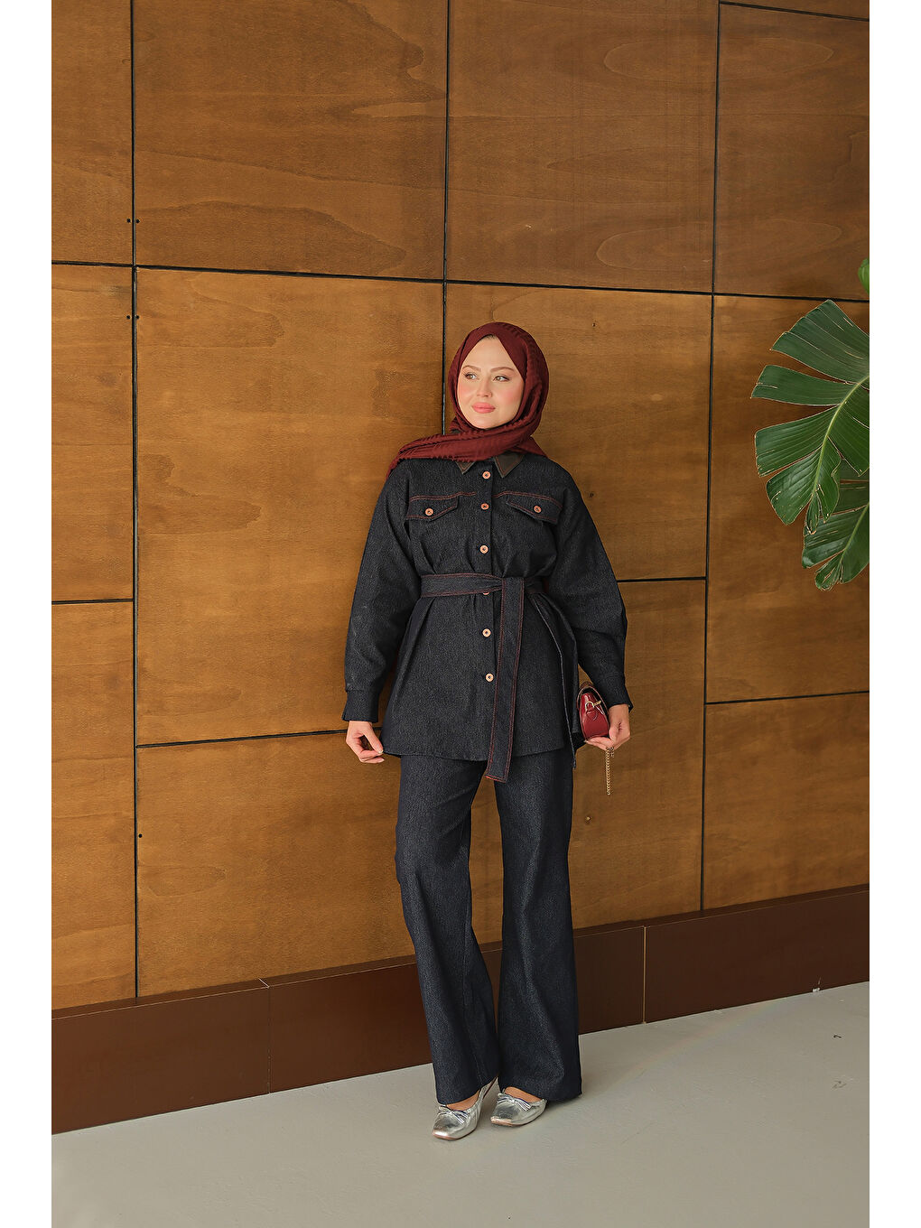 Kadın Bel Bağlamalı Jean Takım Lacivert-3