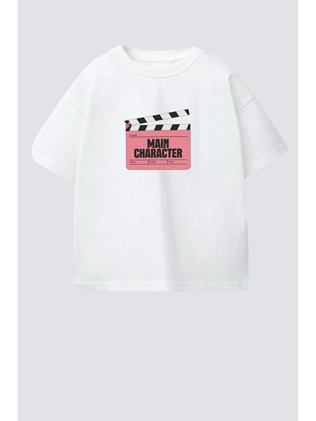 Pembe Unisex Çocuk Pamuklu Bisiklet Yaka Baskılı T-Shirt-1