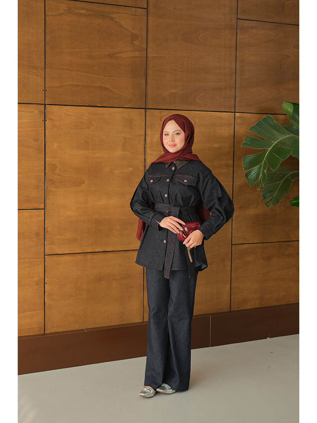 Kadın Bel Bağlamalı Jean Takım Lacivert-4