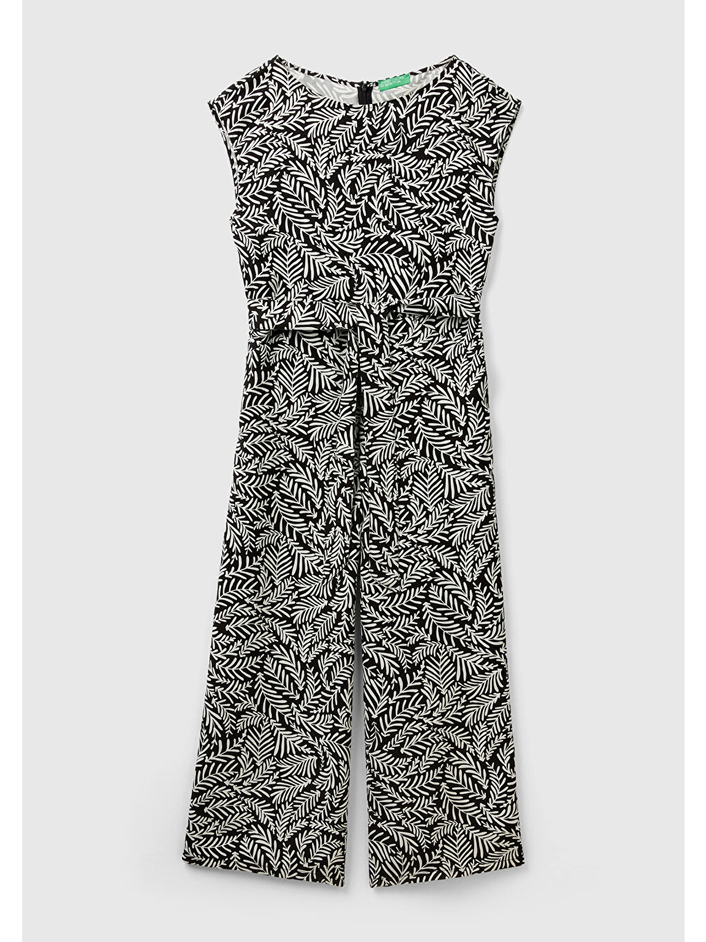 Kadın Siyah-Beyaz %100 Liyosel Tamamı Desenli Belden Bağlamalı Tulum-1