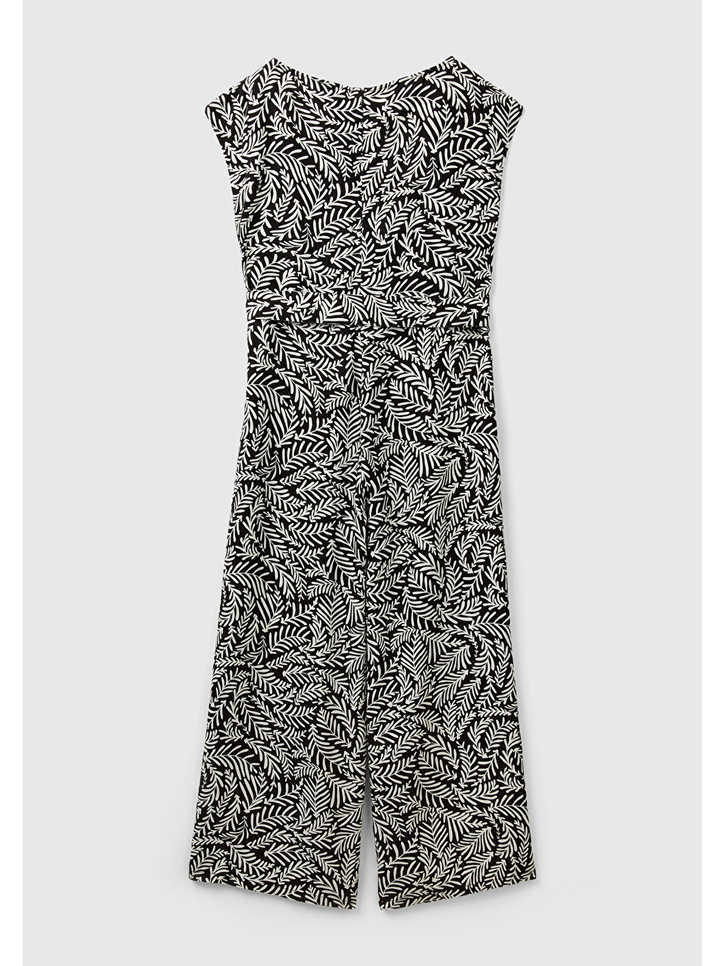 Kadın Siyah-Beyaz %100 Liyosel Tamamı Desenli Belden Bağlamalı Tulum-3