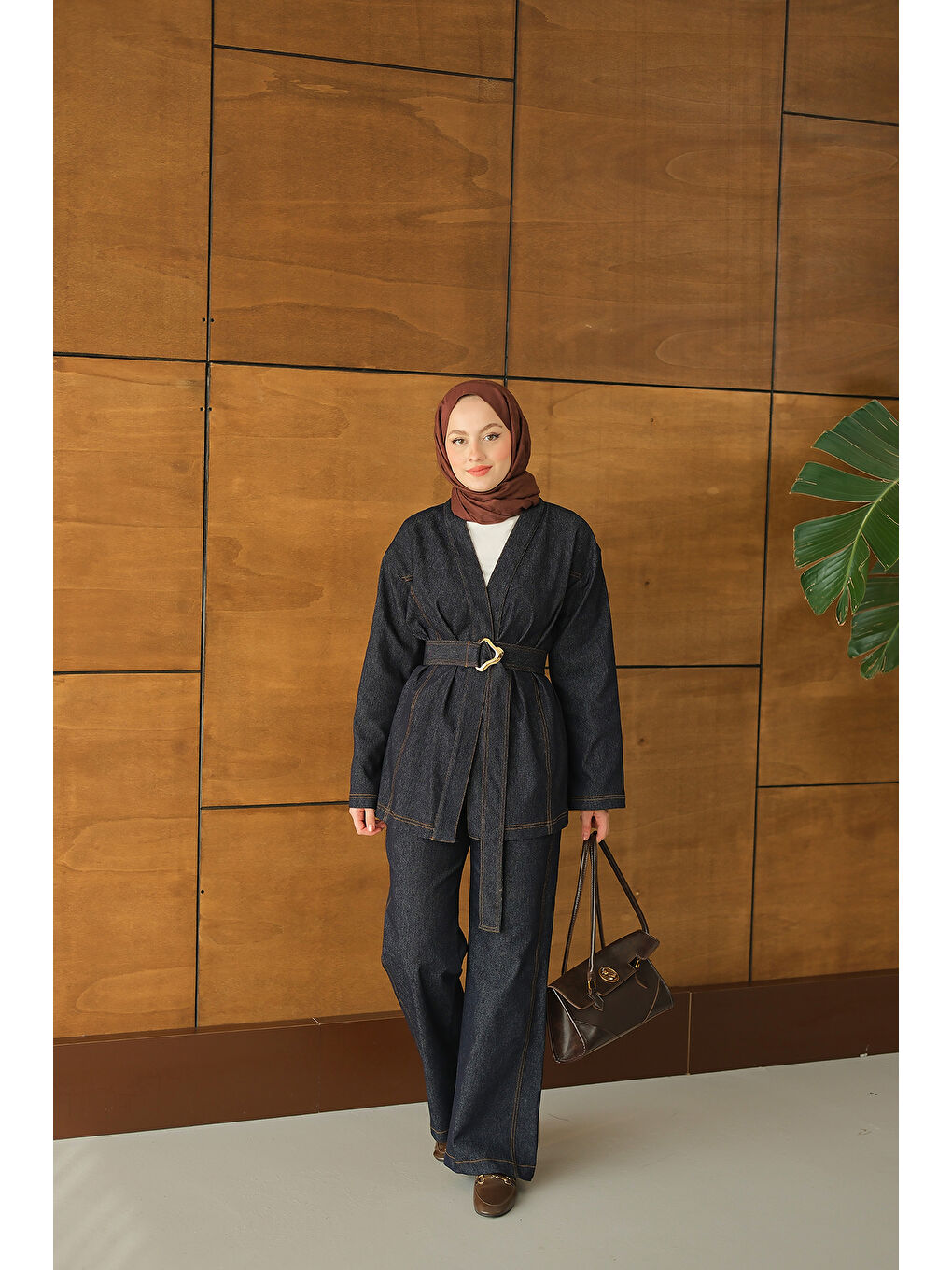 Kadın Bel Bağlamalı Kimono Takım Lacivert