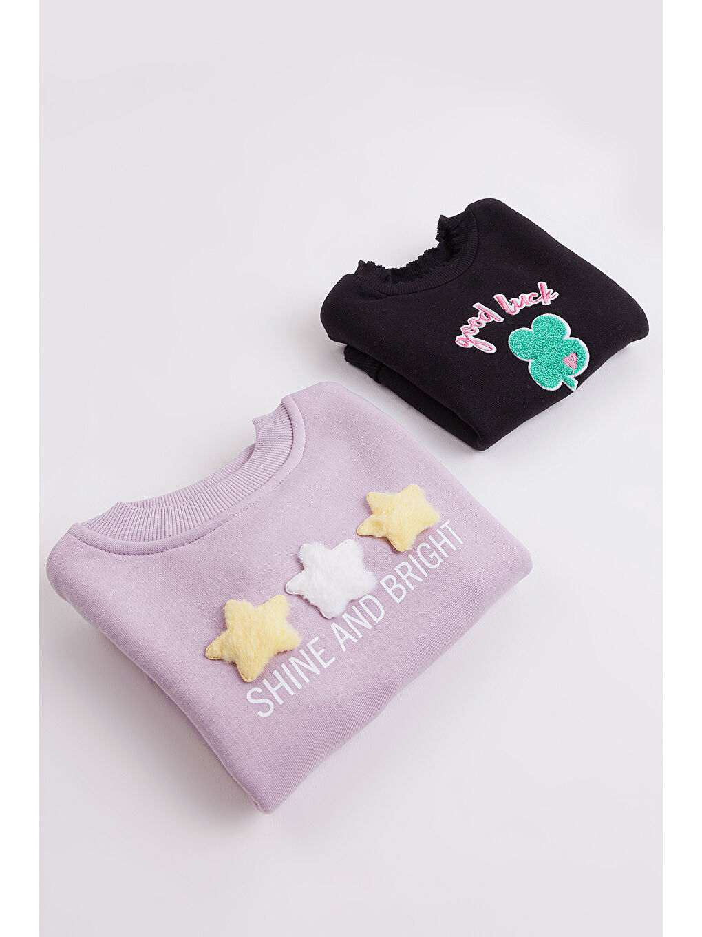 Siyah Kız Çocuk 2'li Paket Basic Sweatshirt-3