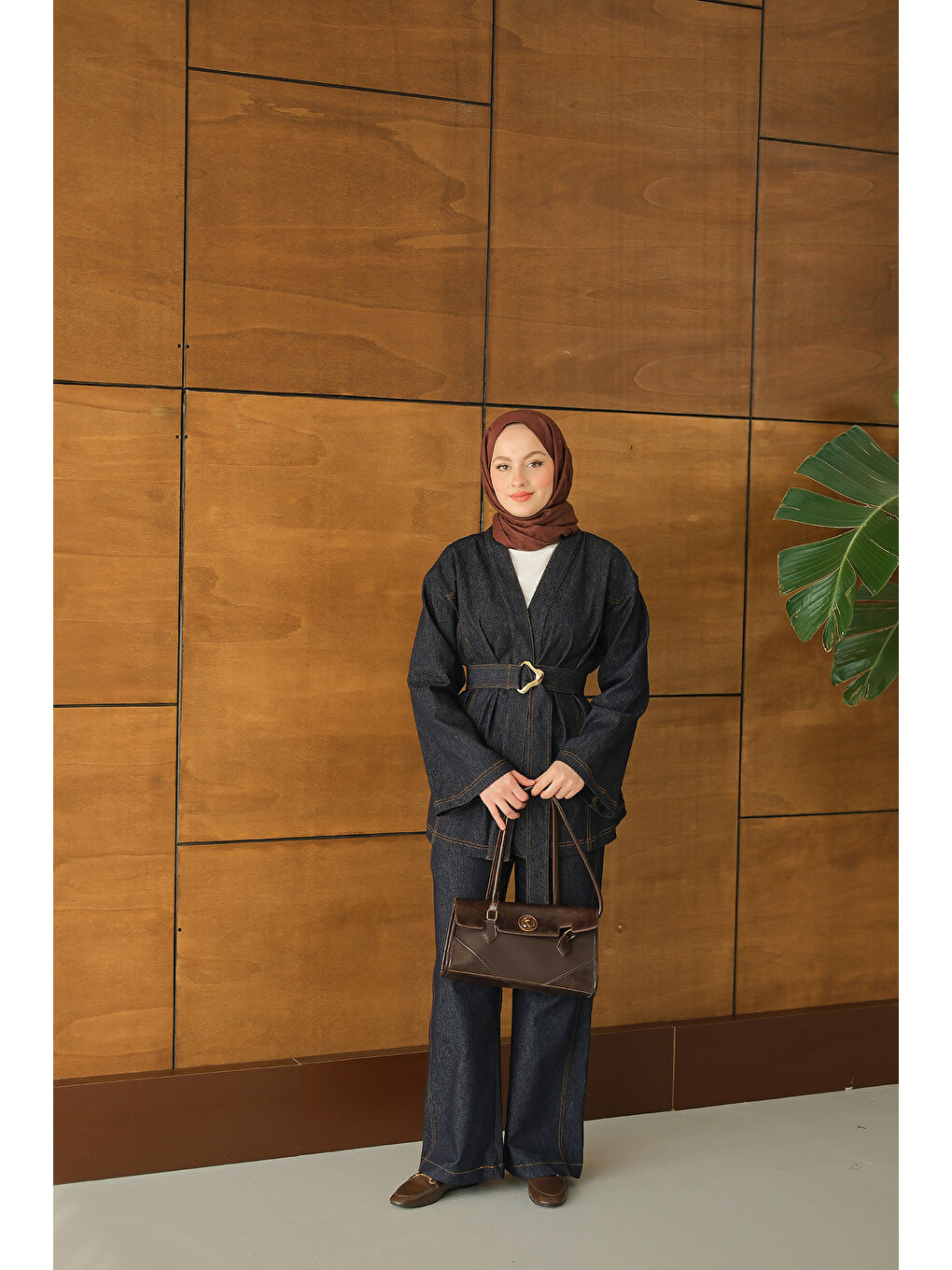 Kadın Bel Bağlamalı Kimono Takım Lacivert-1