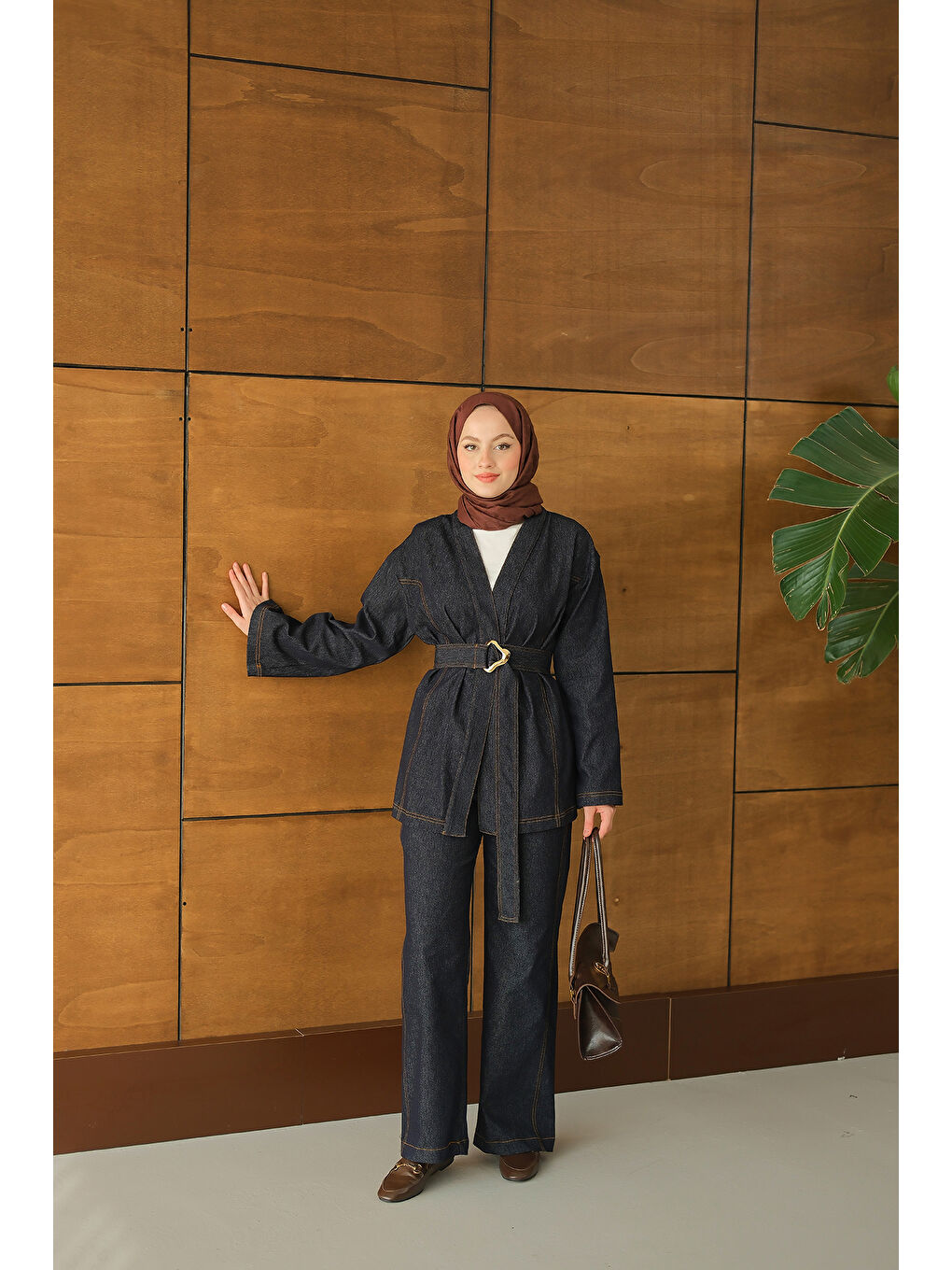 Kadın Bel Bağlamalı Kimono Takım Lacivert-2