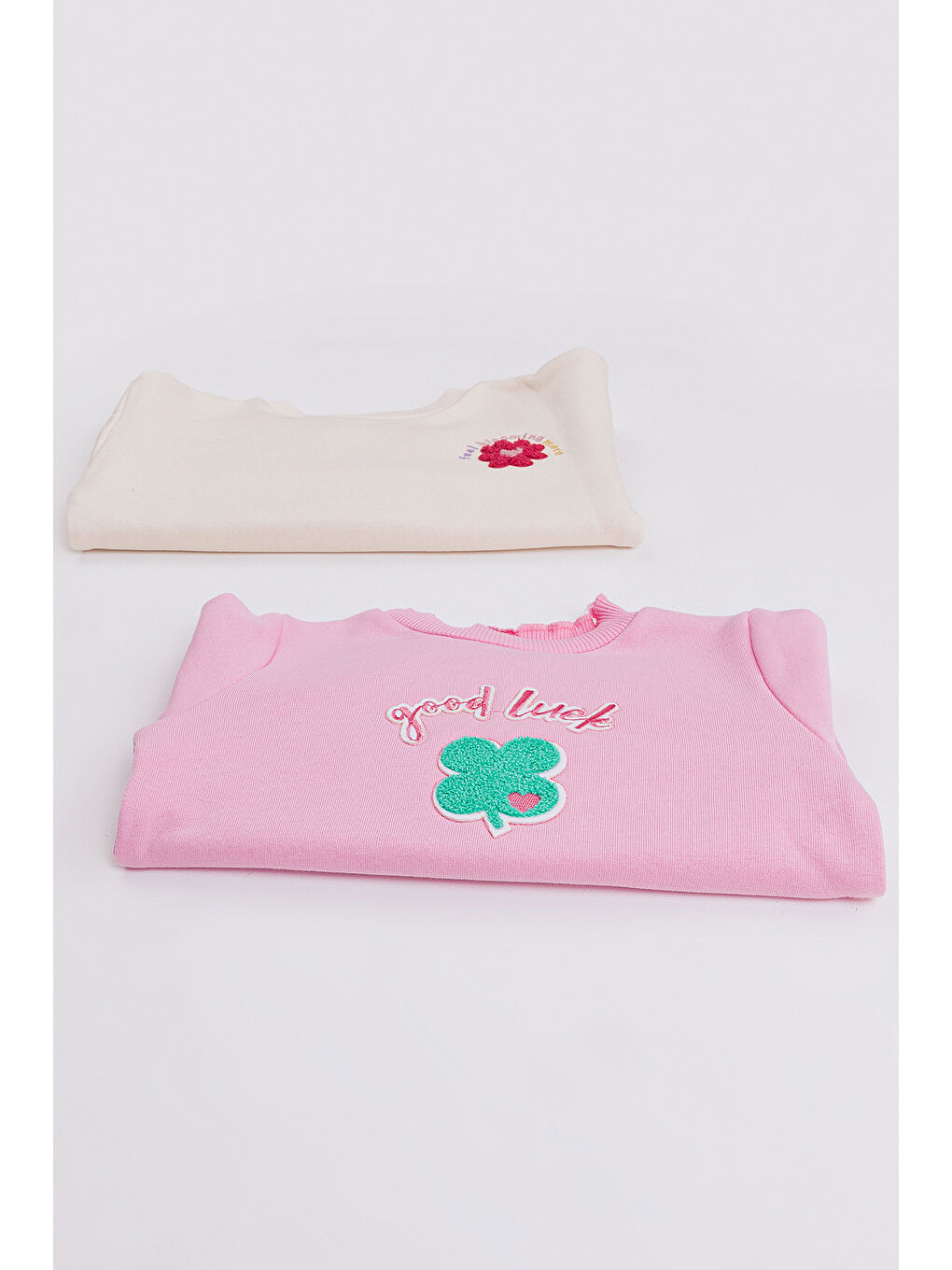 Pembe Kız Çocuk 2'li Paket Basic Sweatshirt-4