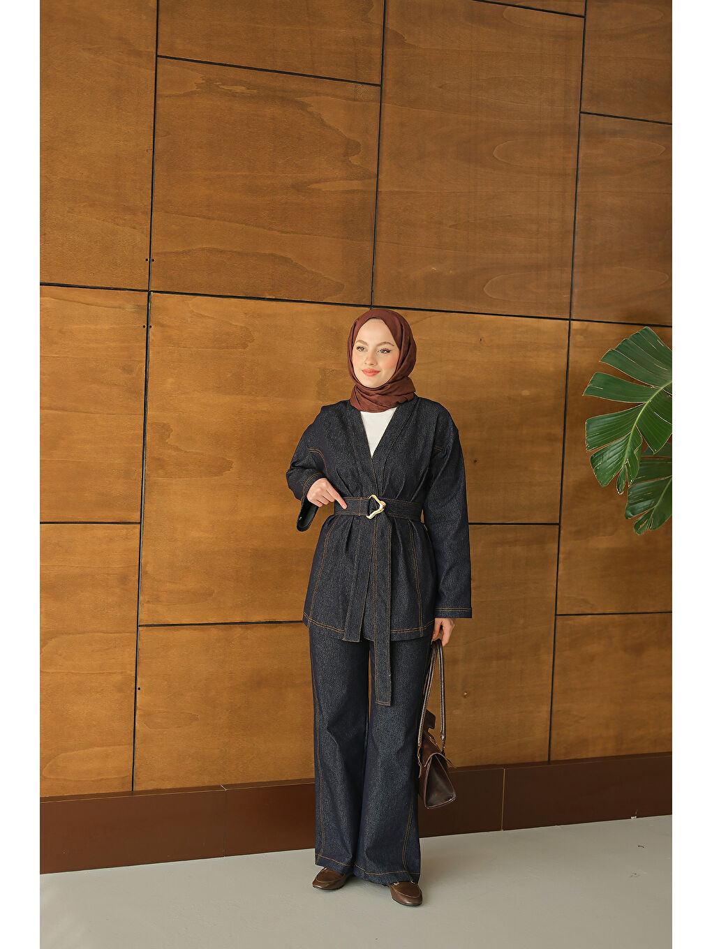 Kadın Bel Bağlamalı Kimono Takım Lacivert-4