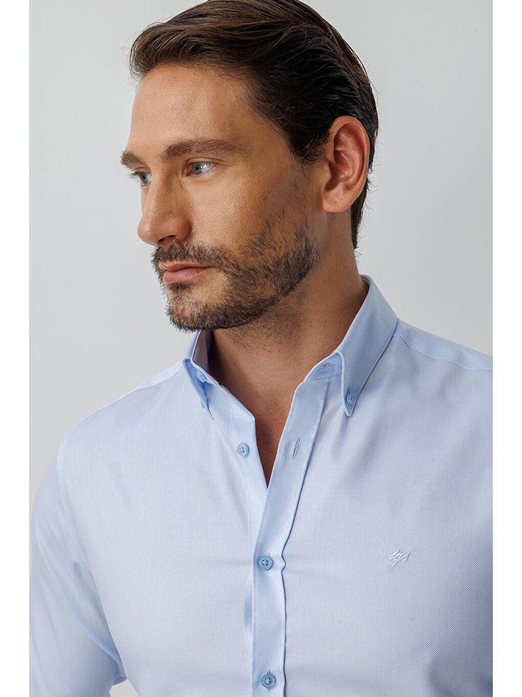 Mavi Slim Fit Dar Kalıp Klasik Yaka Düz Uzun Kollu Cepsiz %100 Pamuk Non Iron Ütü İstemeyen Gömlek-2