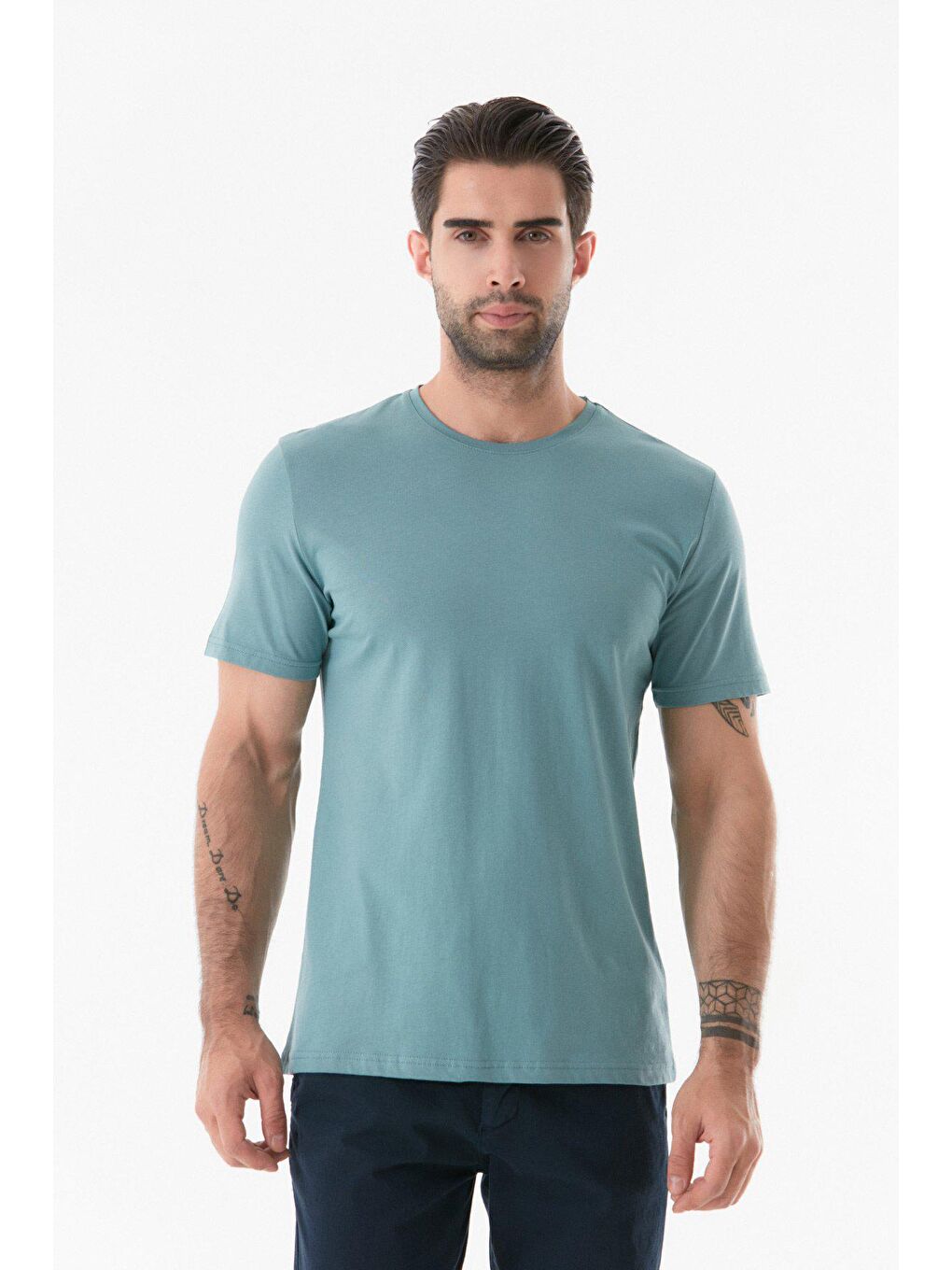 Yeşil Basic Bisiklet Yaka %100 Pamuk Tişört