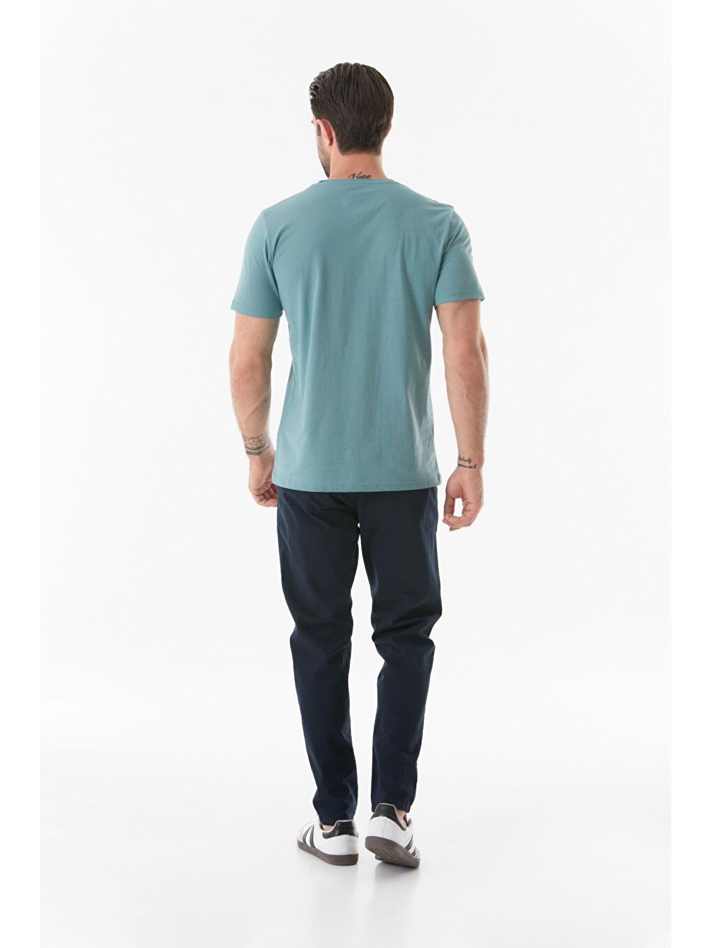 Yeşil Basic Bisiklet Yaka %100 Pamuk Tişört-1