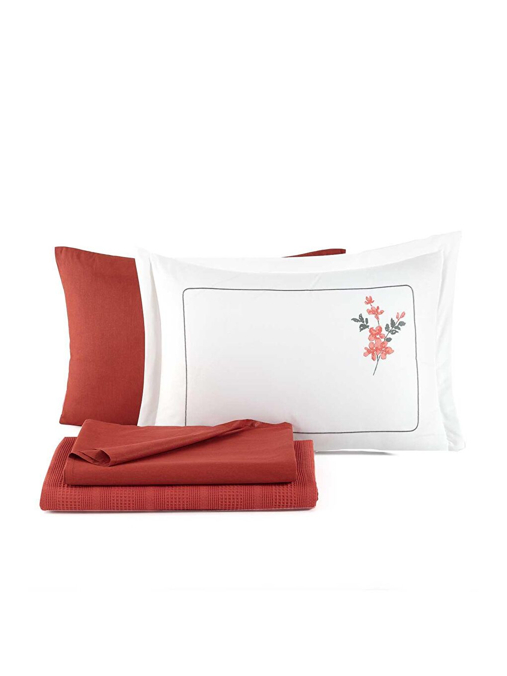 Kahverengi Pamuk Pike Seti Çift Kişilik 6 Parça Flores Tarçın-2