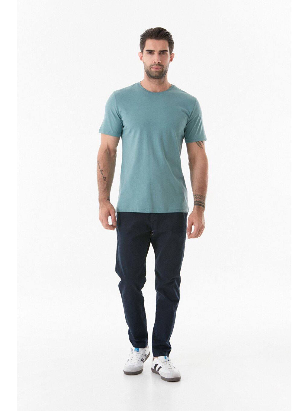 Yeşil Basic Bisiklet Yaka %100 Pamuk Tişört-3