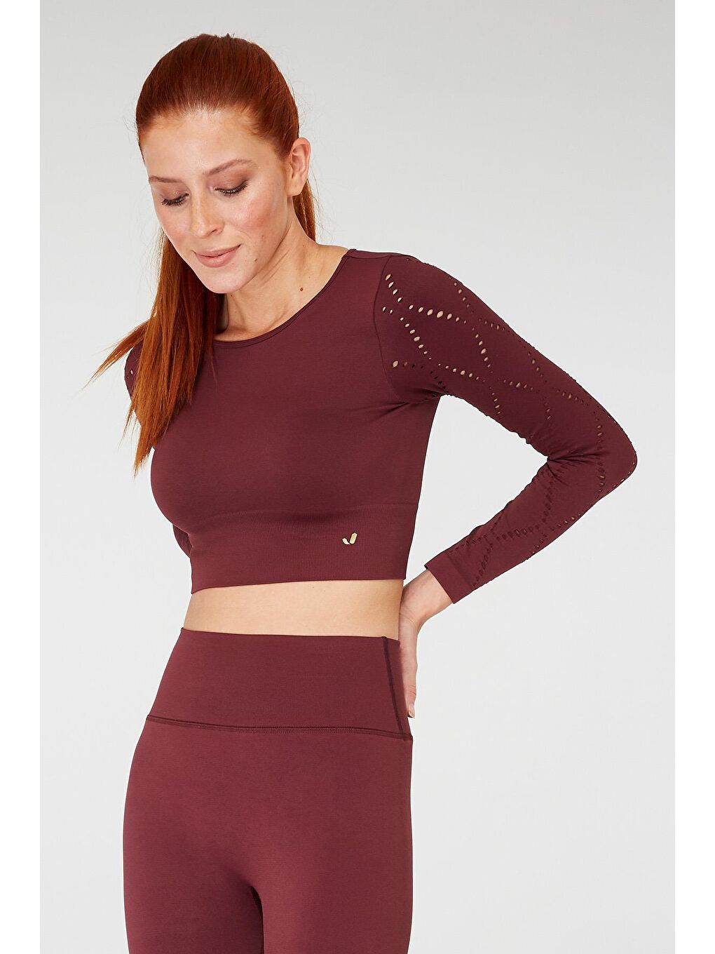 JERF Bordo Naples Uzun Kol Crop Top Econyl Bordo - 1