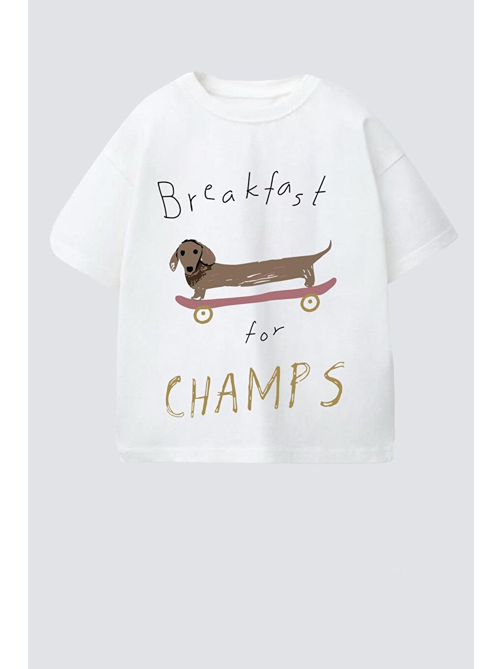 Ekru Unisex Çocuk Pamuklu Bisiklet Yaka Baskılı T-Shirt