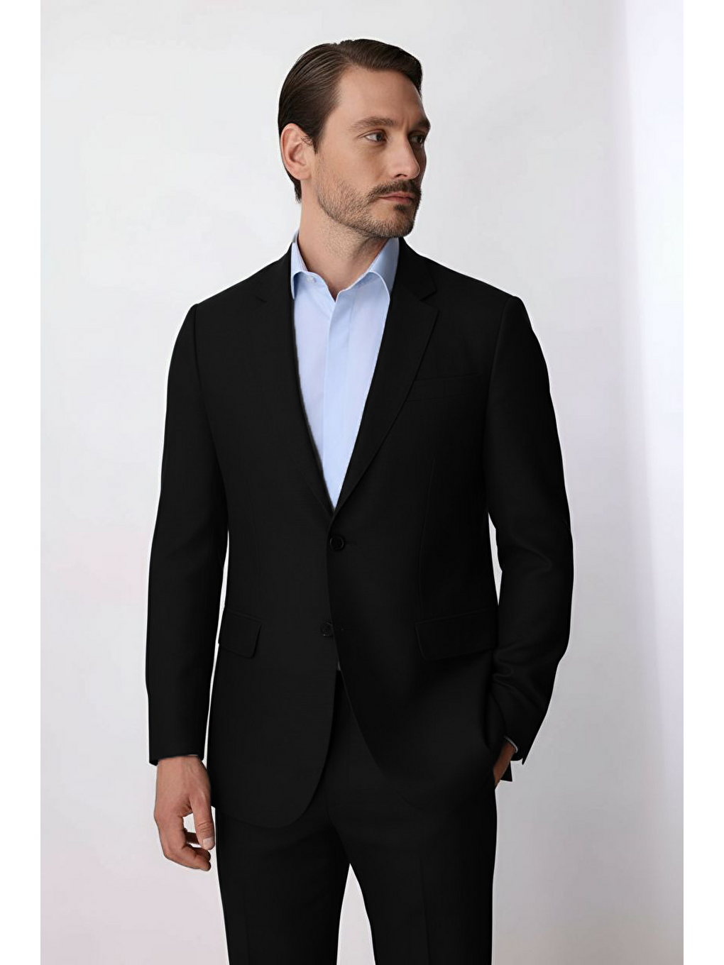 Erkek Siyah Regular Fit Klasik Takım Elbise-3