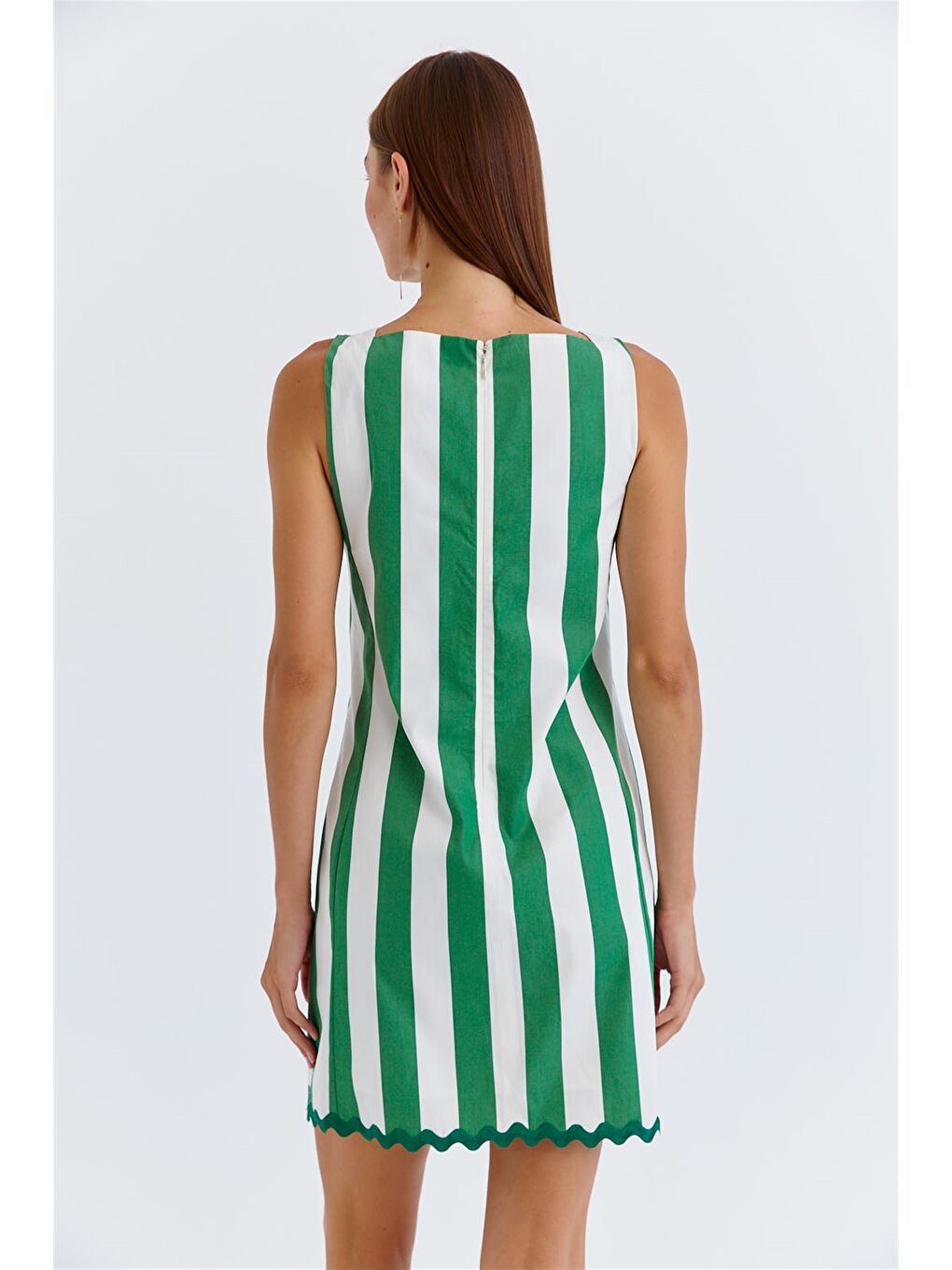 Çizgili Askılı Yeşil Mini Elbise-4