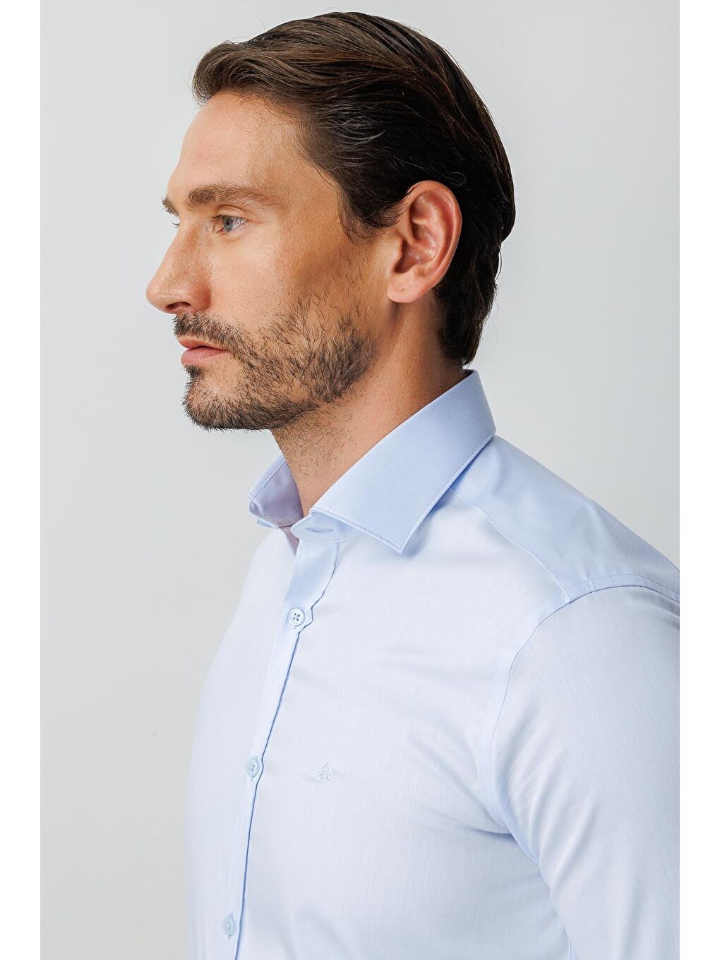 Mavi Slim Fit Dar Kalıp Klasik Yaka Düz Uzun Kollu Cepsiz %100 Pamuk Non Iron Ütü İstemeyen Gömlek-5