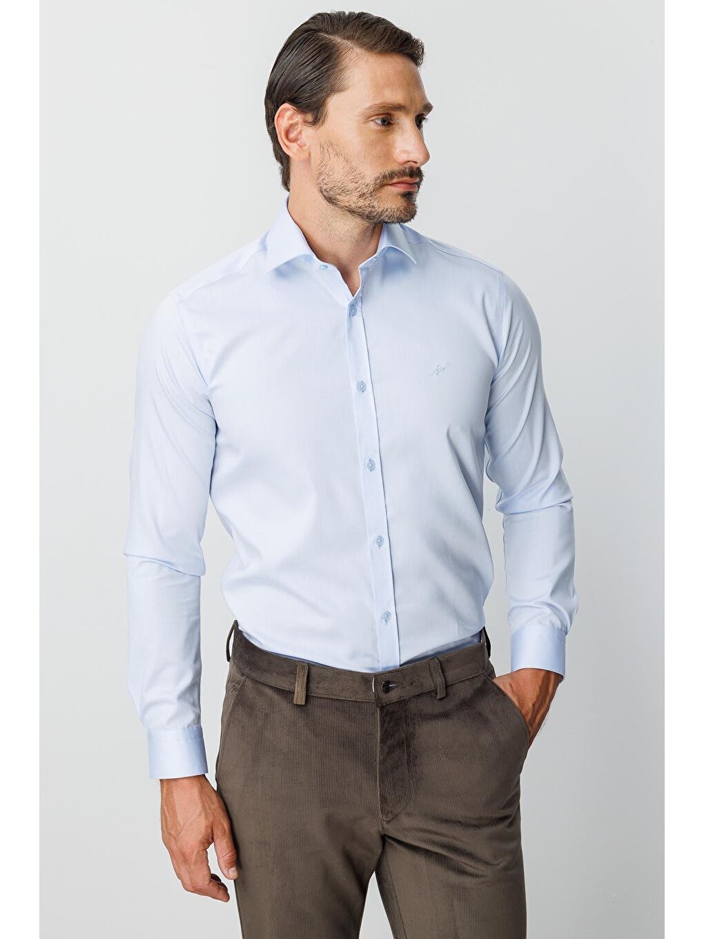 Mavi Slim Fit Dar Kalıp Klasik Yaka Düz Uzun Kollu Cepsiz %100 Pamuk Non Iron Ütü İstemeyen Gömlek-6