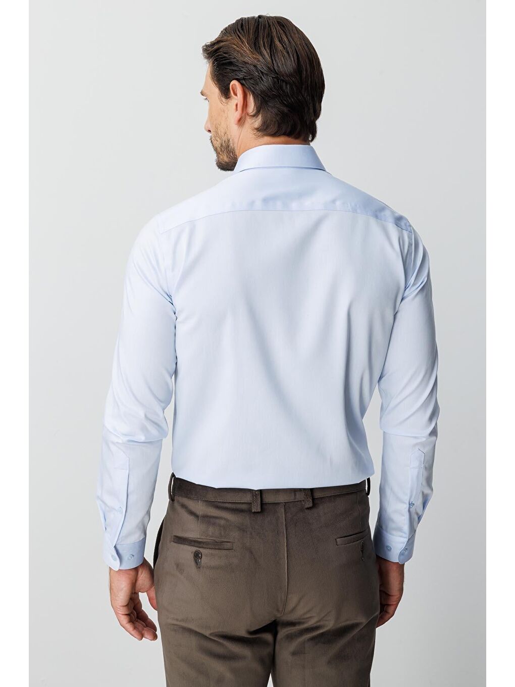 Mavi Slim Fit Dar Kalıp Klasik Yaka Düz Uzun Kollu Cepsiz %100 Pamuk Non Iron Ütü İstemeyen Gömlek-2
