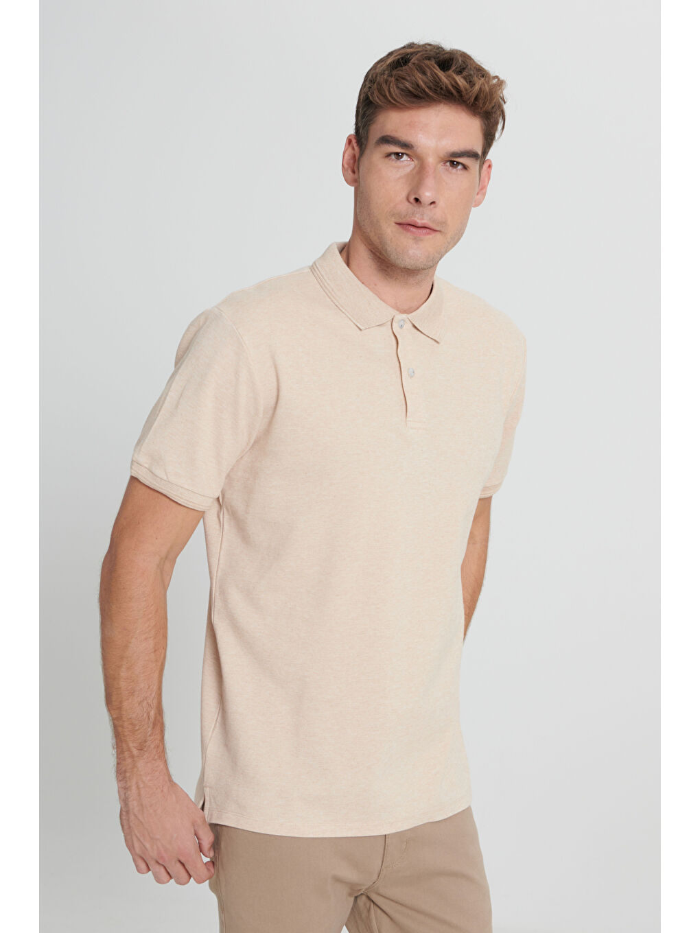 Kahverengi Erkek Sütlü Kahve-Ekru Slim Fit Dar Kesim %100 Pamuk Polo Yaka Tişört-2