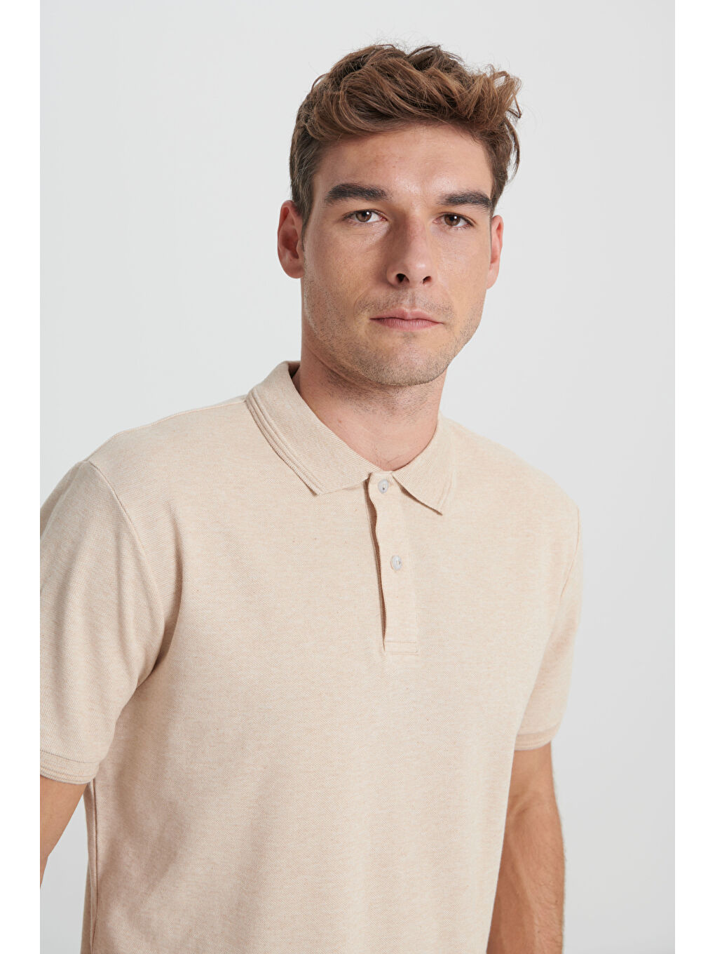 Kahverengi Erkek Sütlü Kahve-Ekru Slim Fit Dar Kesim %100 Pamuk Polo Yaka Tişört-3