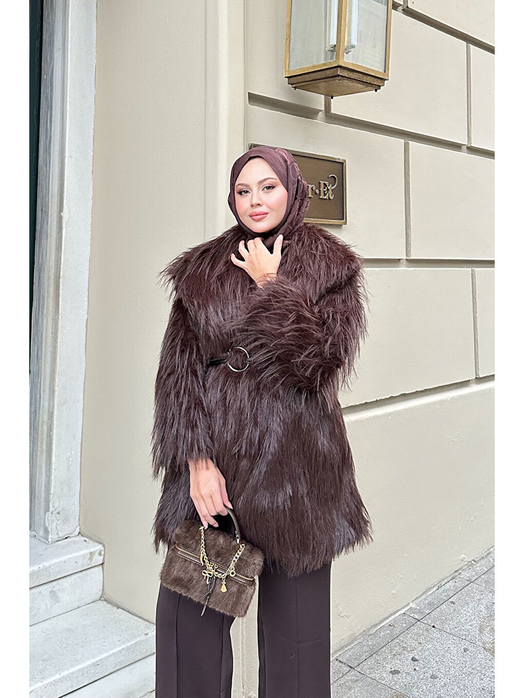 Kahverengi Kadın Halka Kemer Detay Kaban Acı Kahve-1