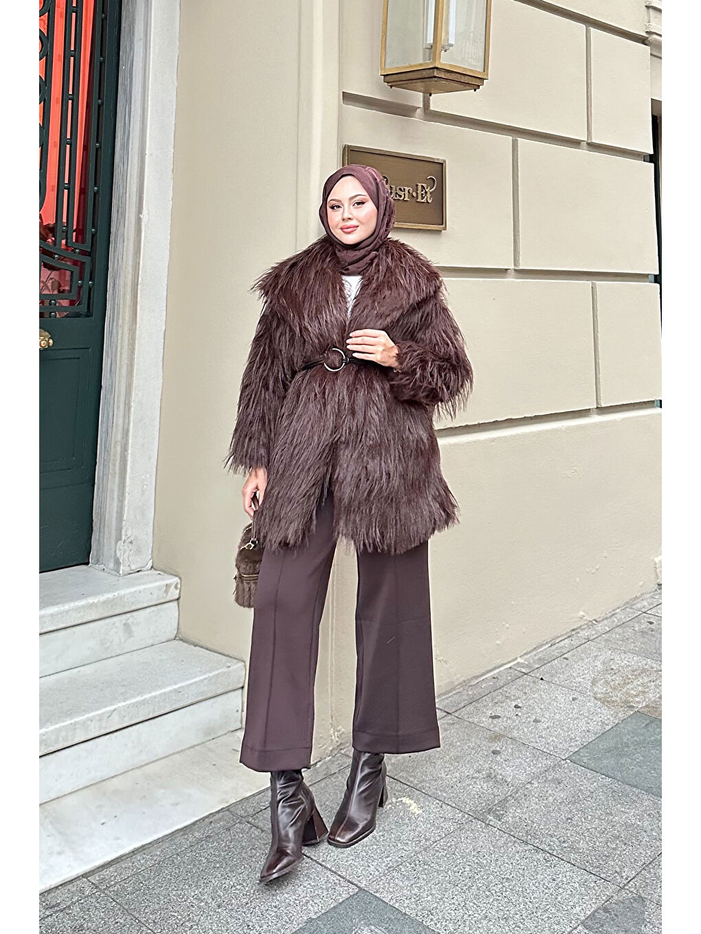 Kahverengi Kadın Halka Kemer Detay Kaban Acı Kahve-2