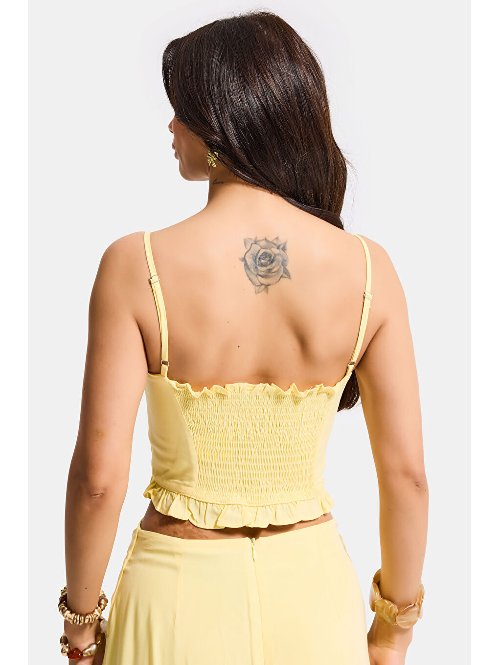 Kadın Sarı s6-108 Crop Aksesuar Askılı Poliviskon Bluz-3