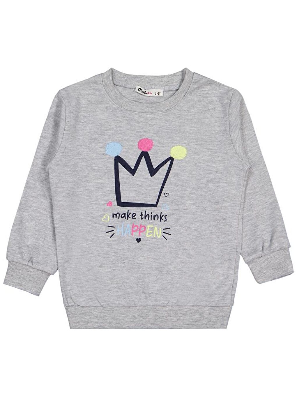 Girls Happen Baskılı 2-5 Yaş Sweatshirt - Gri 5-6 Yaş